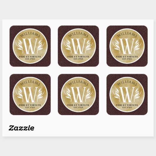 レザーエレガントリーフ&ヴィンテージ紙名字モットー スクエアシール (シート)