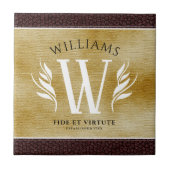 レザーエレガントリーフ&ヴィンテージ紙名字モットー タイル (正面)