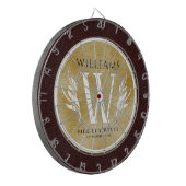 レザーエレガントリーフ&ヴィンテージ紙名字モットー ダーツボード (正面左)