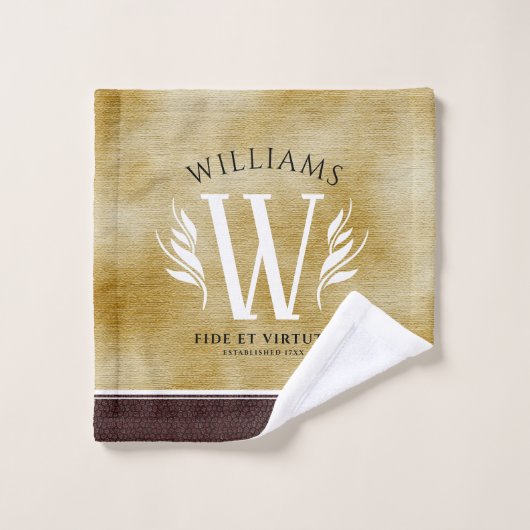レザーエレガントリーフ&ヴィンテージ紙名字モットー バスタオルセット (ウォッシュタオル)