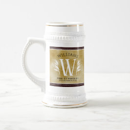 レザーエレガントリーフ&ヴィンテージ紙名字モットー ビールジョッキ