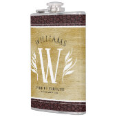 レザーエレガントリーフ&ヴィンテージ紙名字モットー フラスク (左)