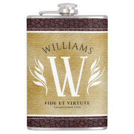 レザーエレガントリーフ&ヴィンテージ紙名字モットー フラスク