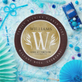 レザーエレガントリーフ&ヴィンテージ紙名字モットー ペーパープレート (パーティー)