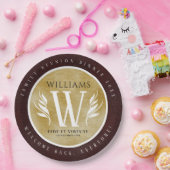 レザーエレガントリーフ&ヴィンテージ紙名字モットー ペーパープレート (パーティー)