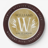 レザーエレガントリーフ&ヴィンテージ紙名字モットー ペーパープレート (正面)