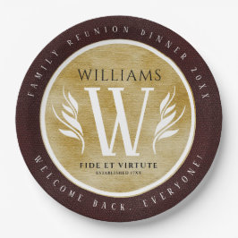 レザーエレガントリーフ&ヴィンテージ紙名字モットー ペーパープレート