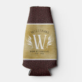 レザーエレガントリーフ&ヴィンテージ紙名字モットー ボトルクーラー (正面)