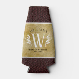 レザーエレガントリーフ&ヴィンテージ紙名字モットー ボトルクーラー