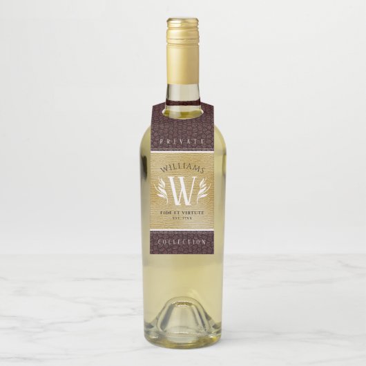 レザーエレガントリーフ&ヴィンテージ紙名字モットー ボトルネックタグ (ボトル)