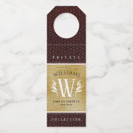 レザーエレガントリーフ&ヴィンテージ紙名字モットー ボトルネックタグ
