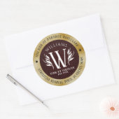レザーエレガントリーフ&ヴィンテージ紙名字モットー ラウンドシール (封筒)