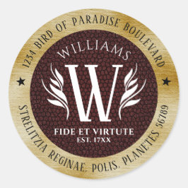 レザーエレガントリーフ&ヴィンテージ紙名字モットー ラウンドシール