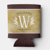 レザーエレガントリーフ&ヴィンテージ紙名字モットー 缶クーラー (裏面)