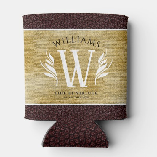 レザーエレガントリーフ&ヴィンテージ紙名字モットー 缶クーラー (裏面)