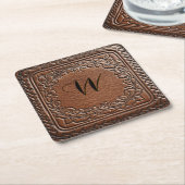 レザーエレガントルックウェスタンスタイル スクエアペーパーコースター (アングル)