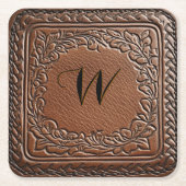 レザーエレガントルックウェスタンスタイル スクエアペーパーコースター (正面)