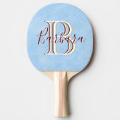 レザーエレガントルックブルー3カラーモノグラムI名 卓球ラケット (正面)
