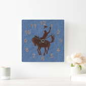 レザーカウボーイと馬オン・デニム スクエア壁時計 (ホーム)