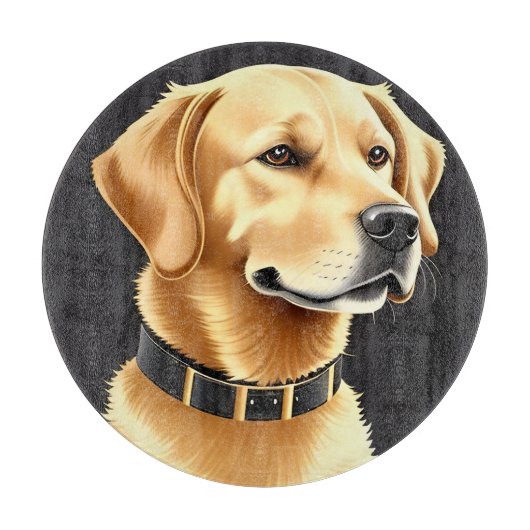 レザーカラーを着たゴールデンレトリバー犬 カッティングボード (正面)