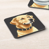 レザーカラーを着たゴールデンレトリバー犬 コースター (左側)