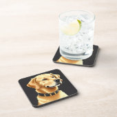 レザーカラーを着たゴールデンレトリバー犬 コースター (右側)