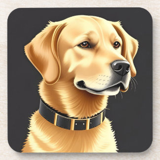 レザーカラーを着たゴールデンレトリバー犬 コースター