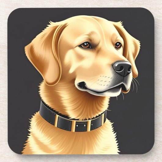 レザーカラーを着たゴールデンレトリバー犬 コースター (正面)