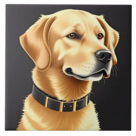 レザーカラーを着たゴールデンレトリバー犬 タイル