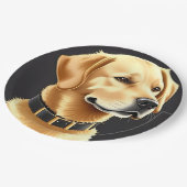 レザーカラーを着たゴールデンレトリバー犬 ペーパープレート (アングル)