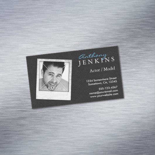 レザークールフレーム自分のフォトアクターを追加 マグネット名刺 (インサイチュ)