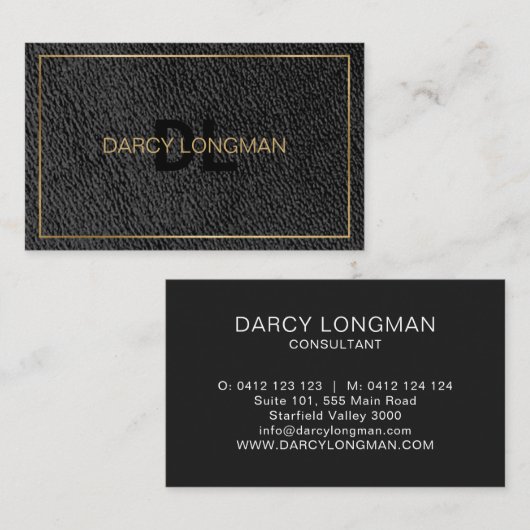 レザーグレインルックブラック炭金ゴールド 名刺 (正面/裏面)