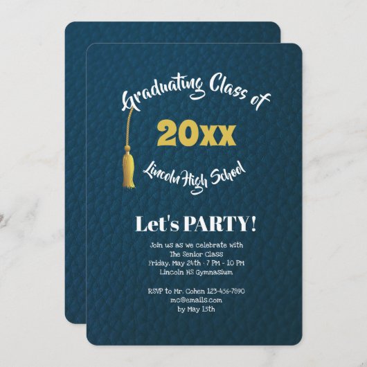 レザーグレイン卒業パーティー招待状 招待状 (正面/裏面)