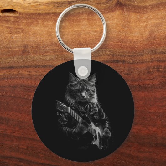 レザージャケットの遊エレキギターの猫 キーホルダー (裏面)