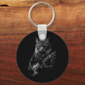 レザージャケットの遊エレキギターの猫 キーホルダー (正面)