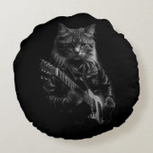 レザージャケットの遊エレキギターの猫 ラウンドクッション (裏面)