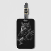 レザージャケットの遊エレキギターの猫 ラゲッジタグ (正面縦)