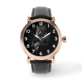 レザージャケットの遊エレキギターの猫 腕時計