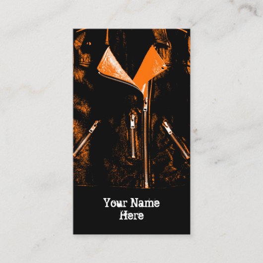 レザージャケットオレンジビジネスカードブラックポートレート 名刺 (正面)