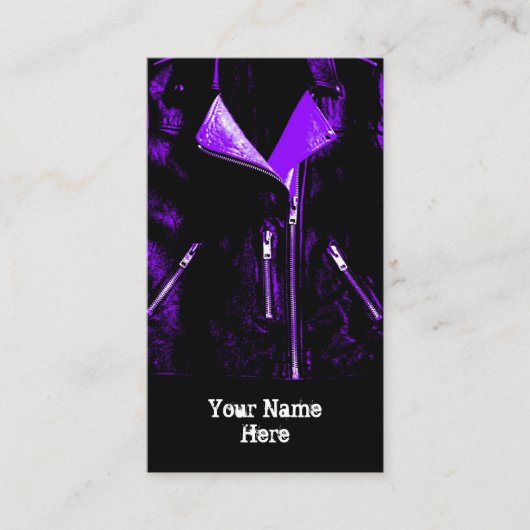 レザージャケットパープルビジネスカードブラックポートレート 名刺 (正面)