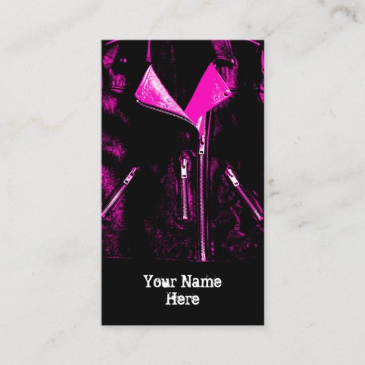 レザージャケットピンクビジネスカードブラックポートレート 名刺 (正面)