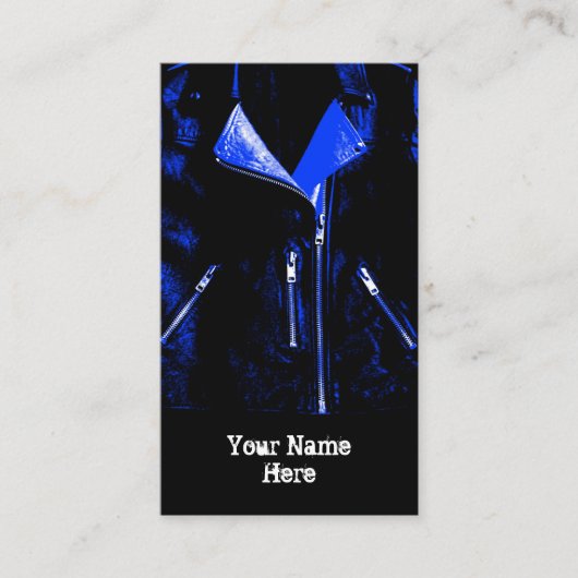 レザージャケットブルービジネスカードブラックポートレート 名刺 (正面)