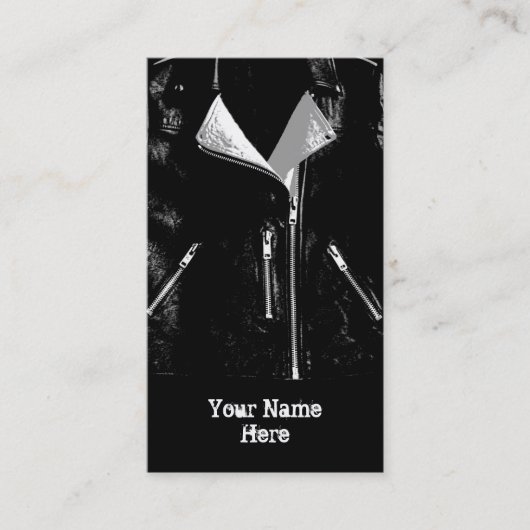 レザージャケットホワイト'Name'ブラック 名刺 (正面)