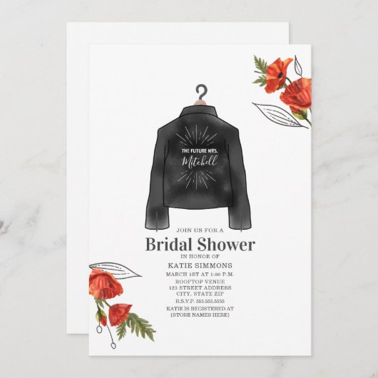 レザージャケットポピーズフューチャーミセスブライダルシャワー 招待状 (正面/裏面)