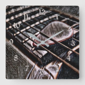 レザースクエアウォールクロックのギター弦 スクエア壁時計 (正面)