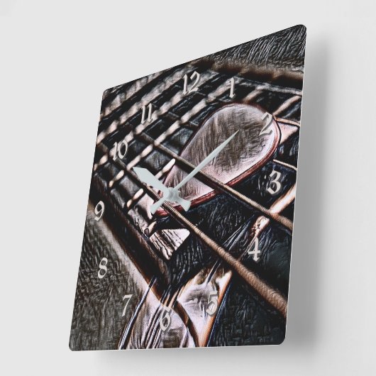 レザースクエアウォールクロックのギター弦 スクエア壁時計 (傾斜)