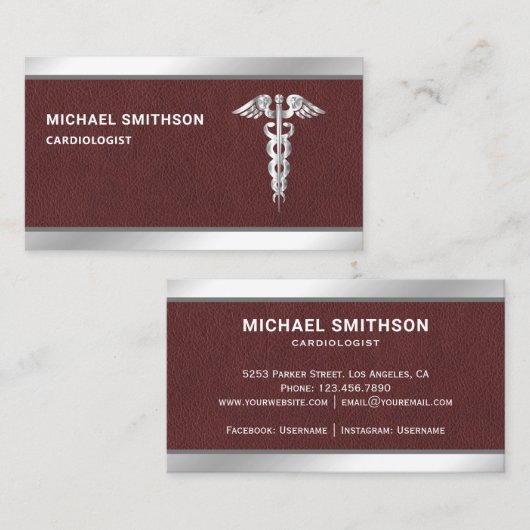 レザースチールカデュースシンボルメディカルプロフェッショナル 名刺 (正面/裏面)