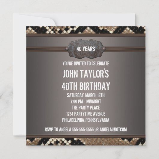 レザースネークスキン誕生日パーティー 招待状 (裏面)