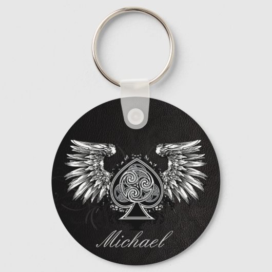 レザータトゥーアーバンウィングケルト結び目模様キーチェーン キーホルダー (正面)