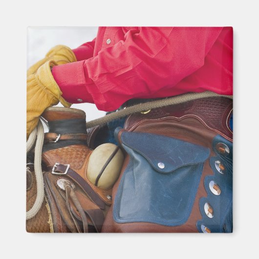 レザーチャップを着た馬のカウボーイ マグネット (正面)